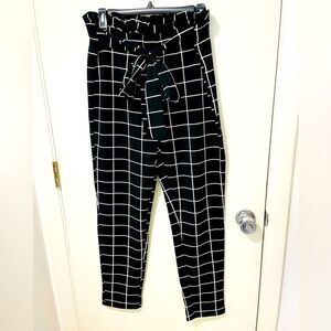 SHEIN MOOSTA Grid Print Paperbag Waist Belted Wide Leg Pants geometric XL sz 12